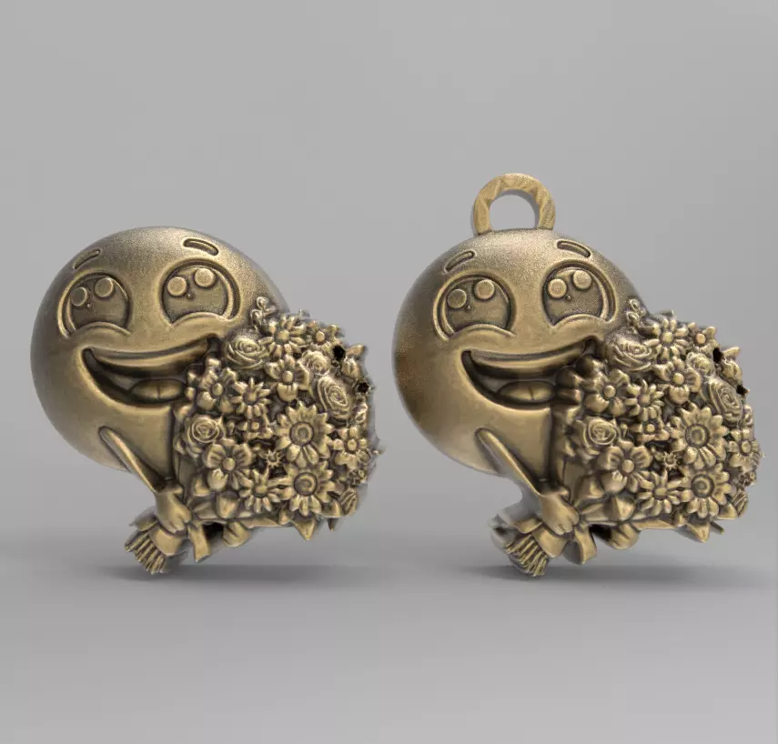 smile emoji with flower keychain  3D print model_0
