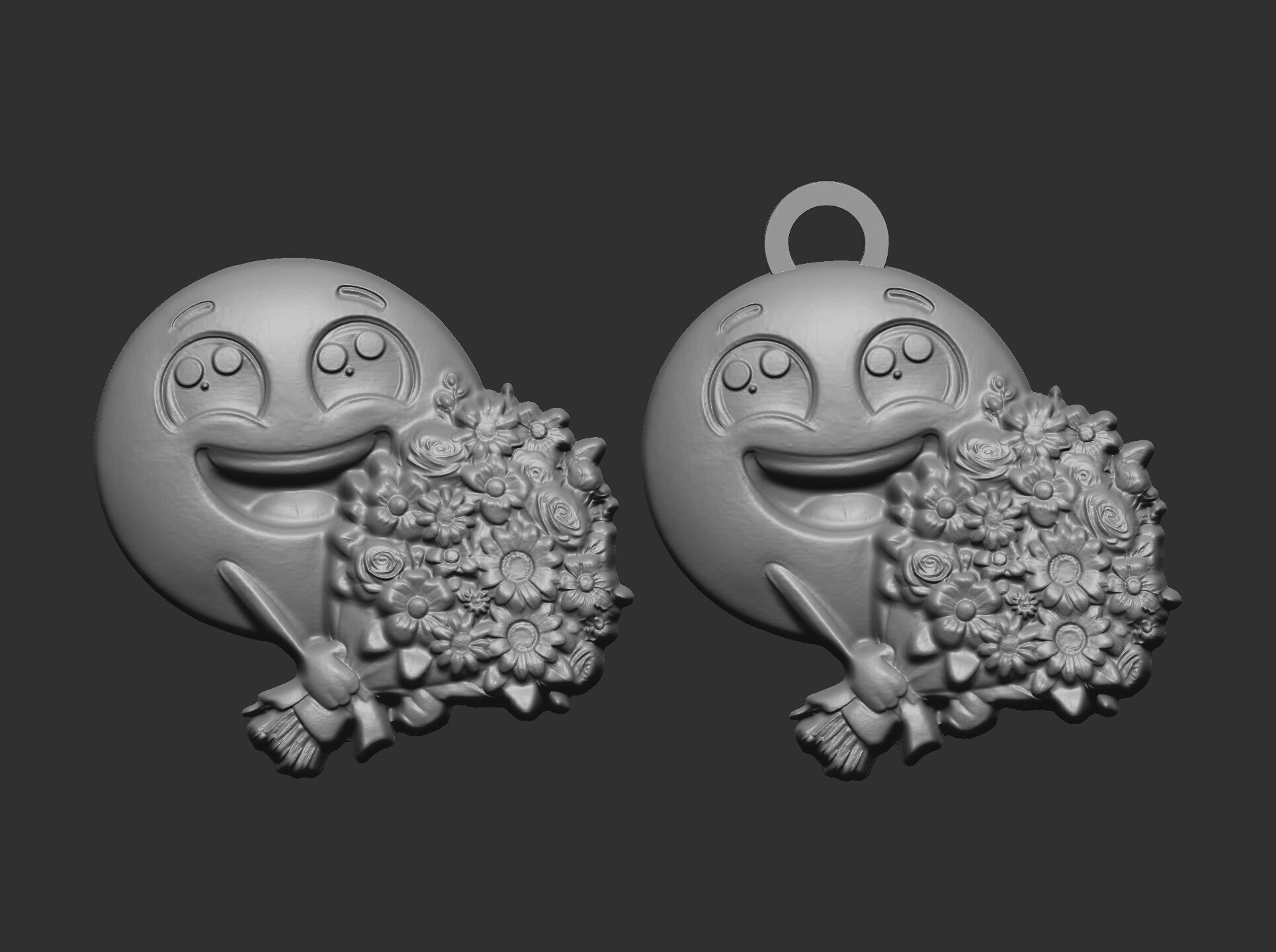 smile emoji with flower keychain  3D print model_3