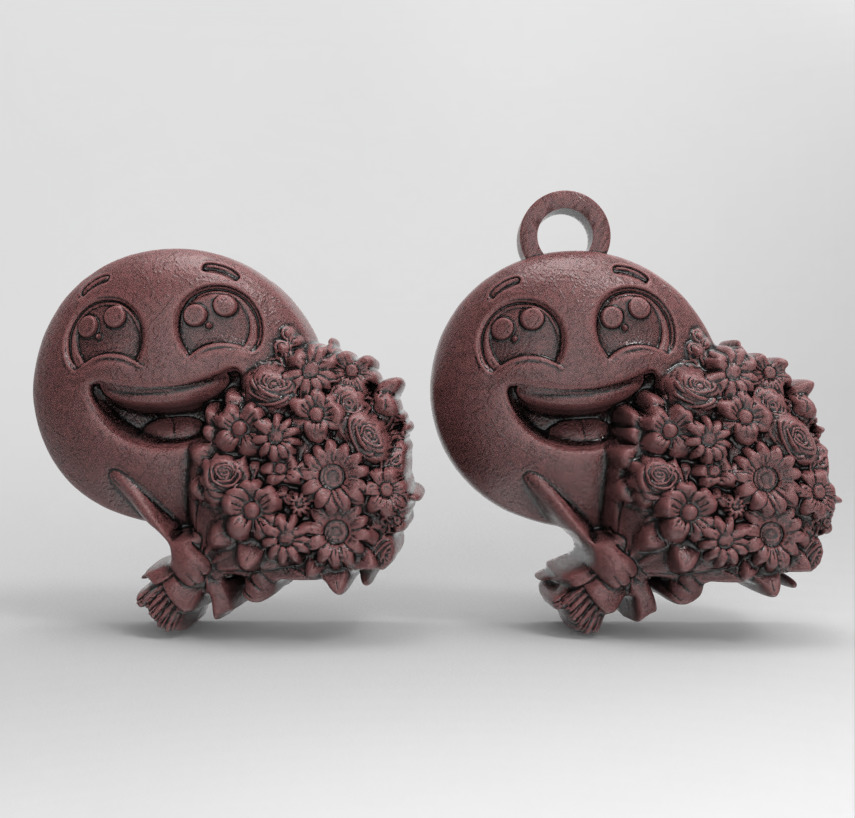 smile emoji with flower keychain  3D print model_1