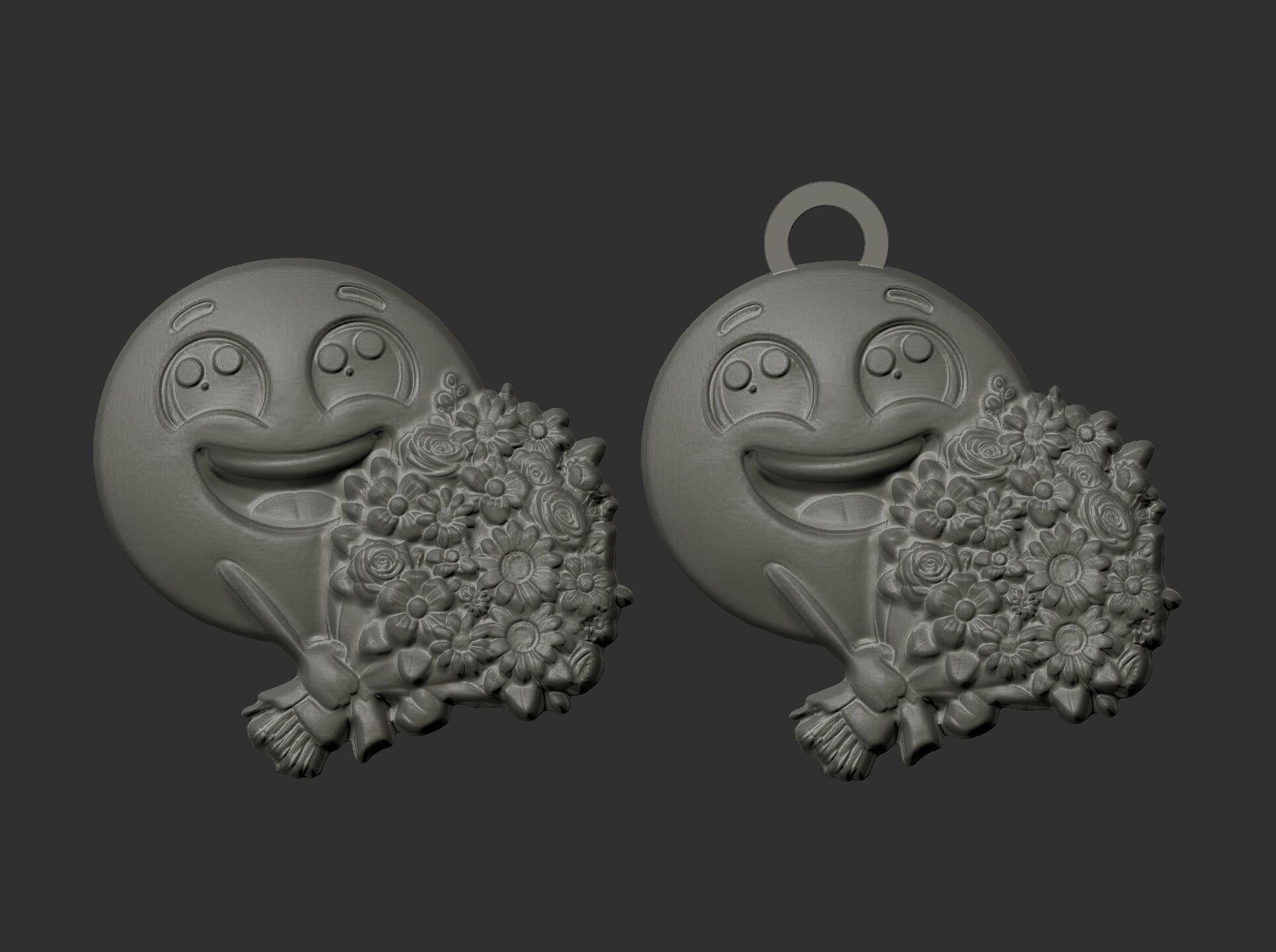 smile emoji with flower keychain  3D print model_6