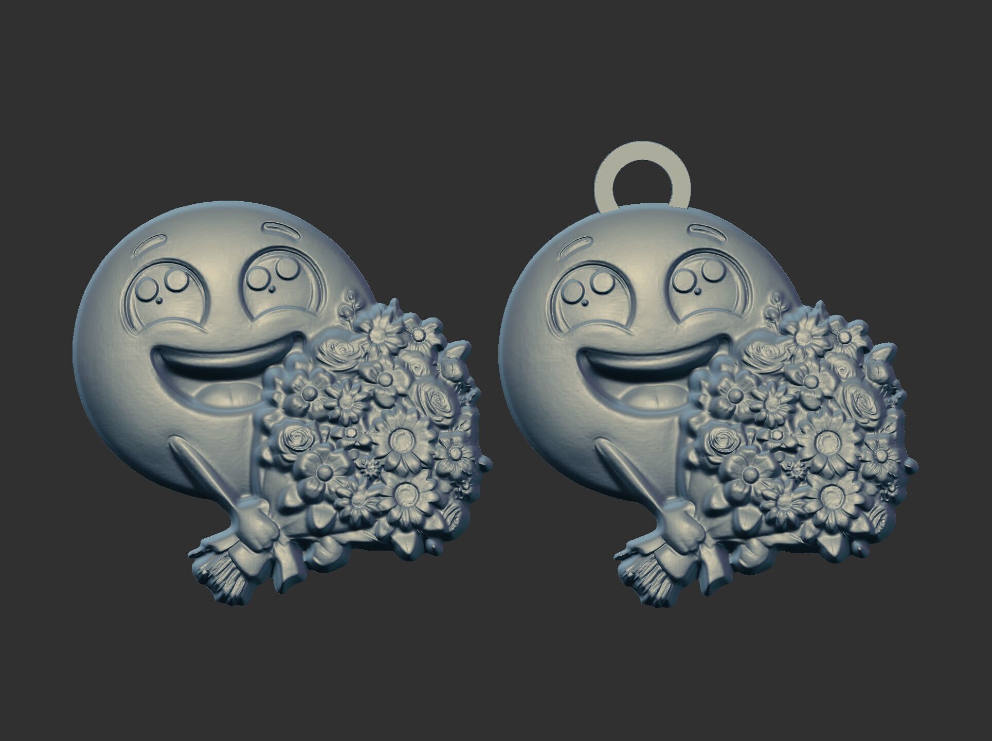 smile emoji with flower keychain  3D print model_7
