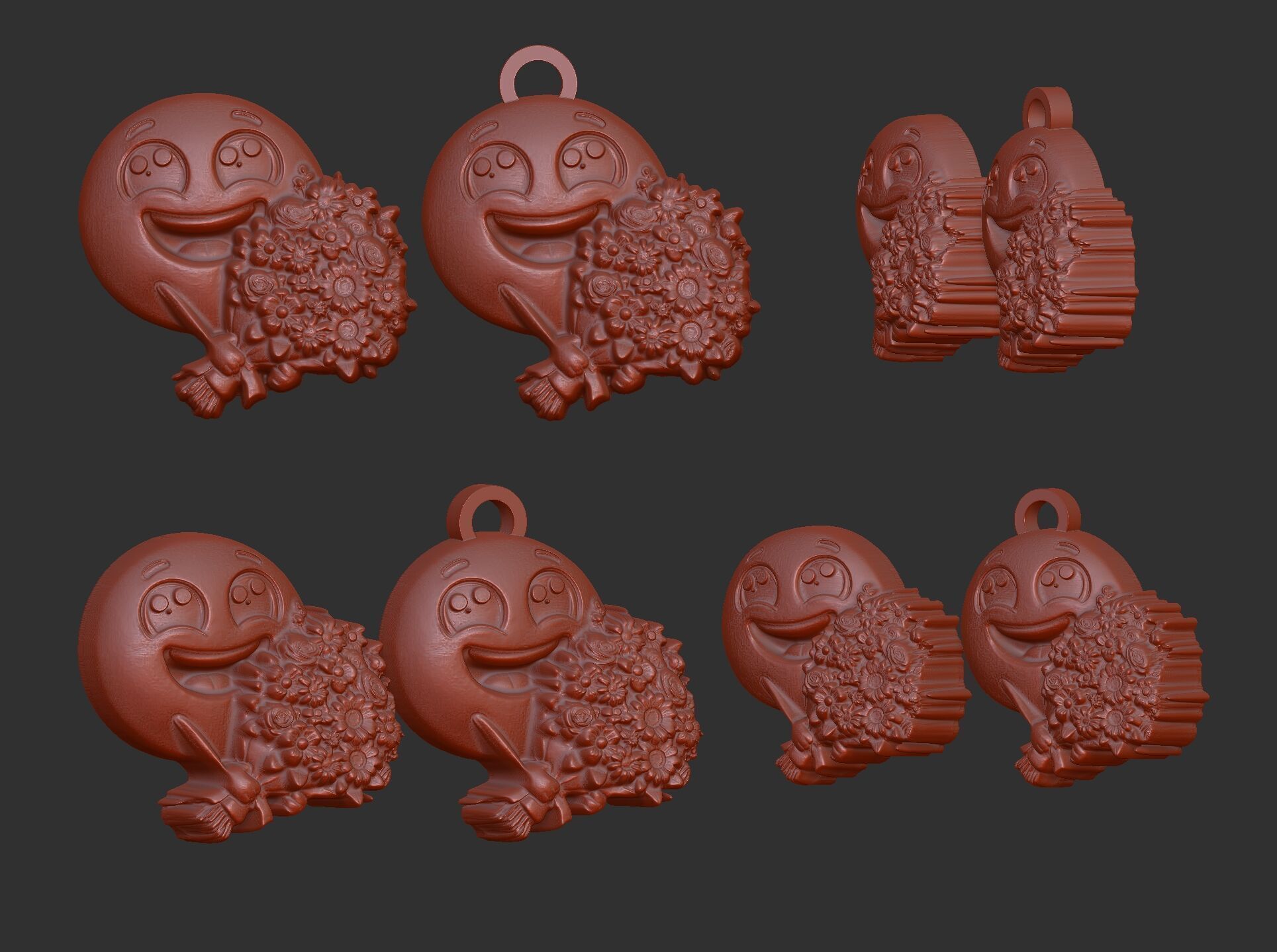 smile emoji with flower keychain  3D print model_4