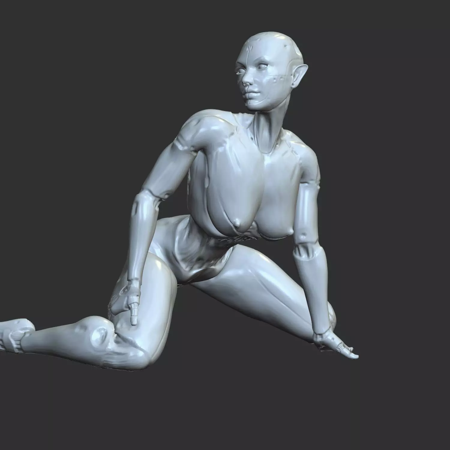 Lewd Android Woman in Kneeling Pose STL 3D print model_0