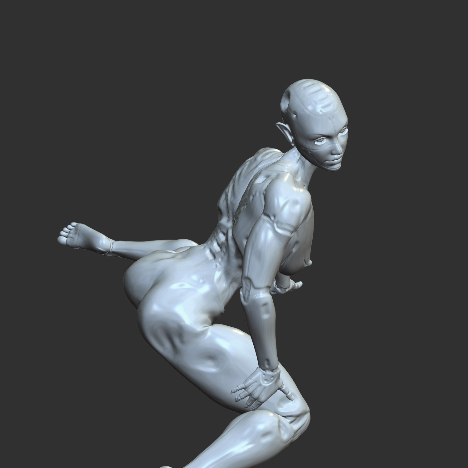 Lewd Android Woman in Kneeling Pose STL 3D print model_3