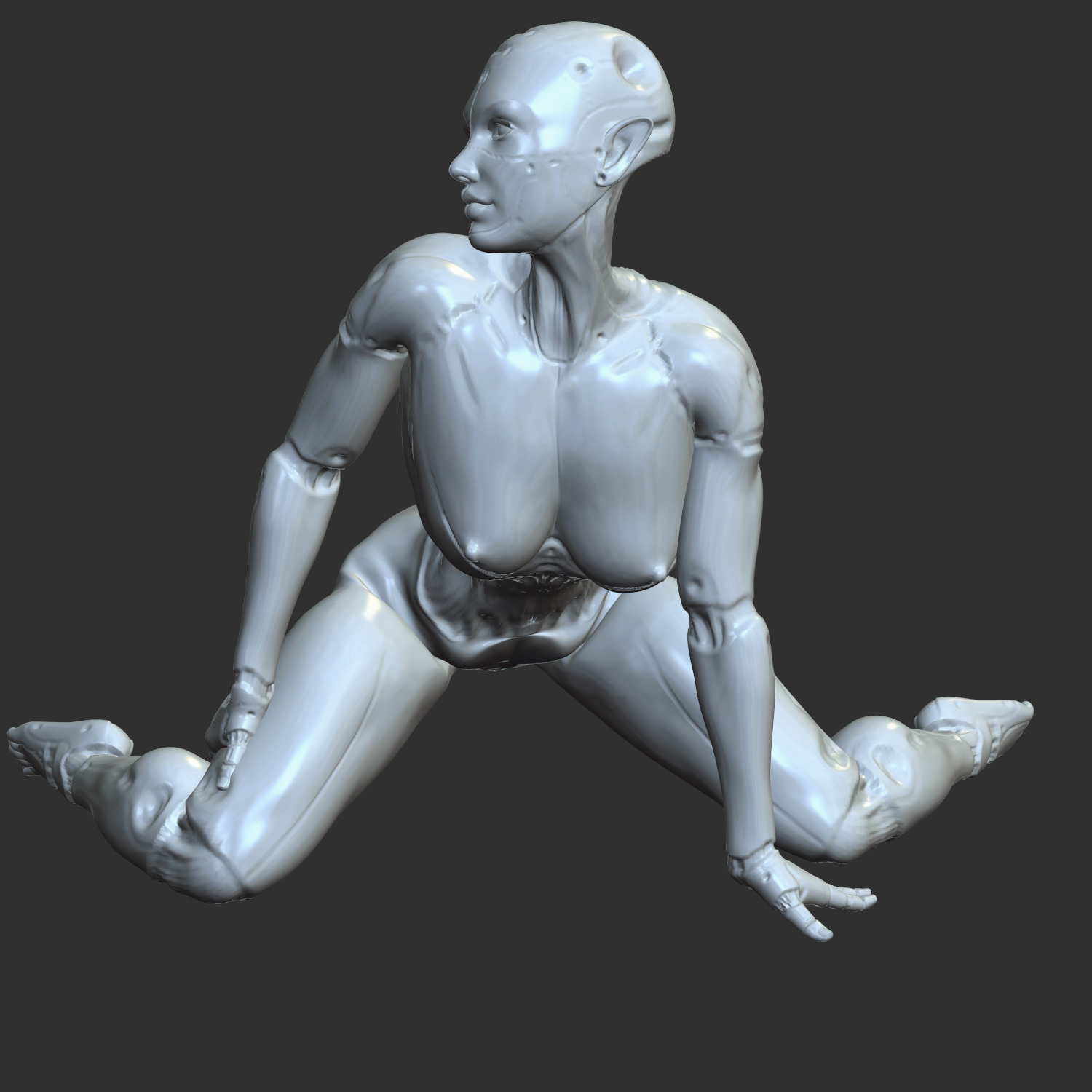 Lewd Android Woman in Kneeling Pose STL 3D print model_1