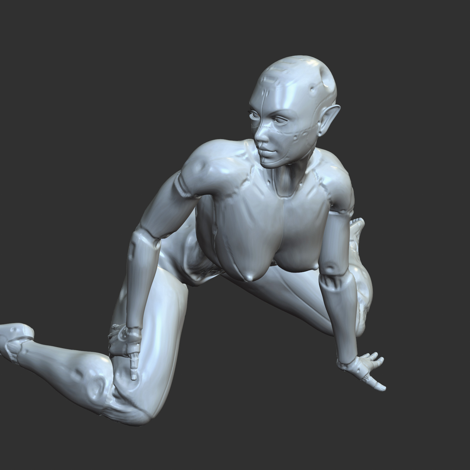 Lewd Android Woman in Kneeling Pose STL 3D print model_2