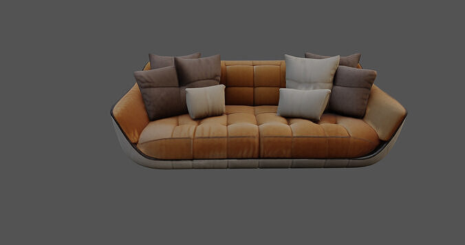 Modern Designer Sofa with Plush Cushions 3D model 2