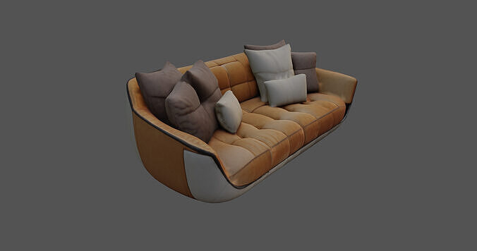 Modern Designer Sofa with Plush Cushions 3D model 6