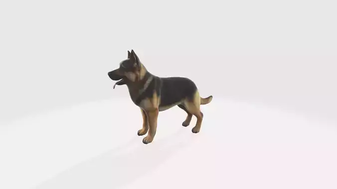German Shepherd Dog With 3d Rendered Model Portrait 