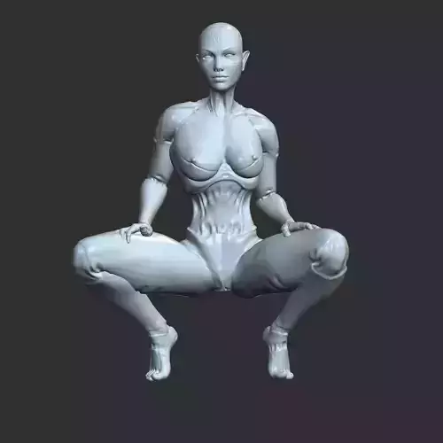Cyberpunk Robot Girl Sitting Seductively STL
