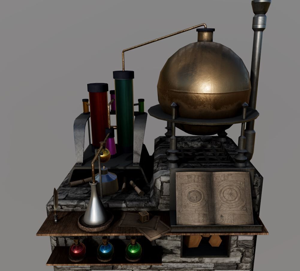 Alchemy Table Model Middle Ages Low-poly 3D model_1