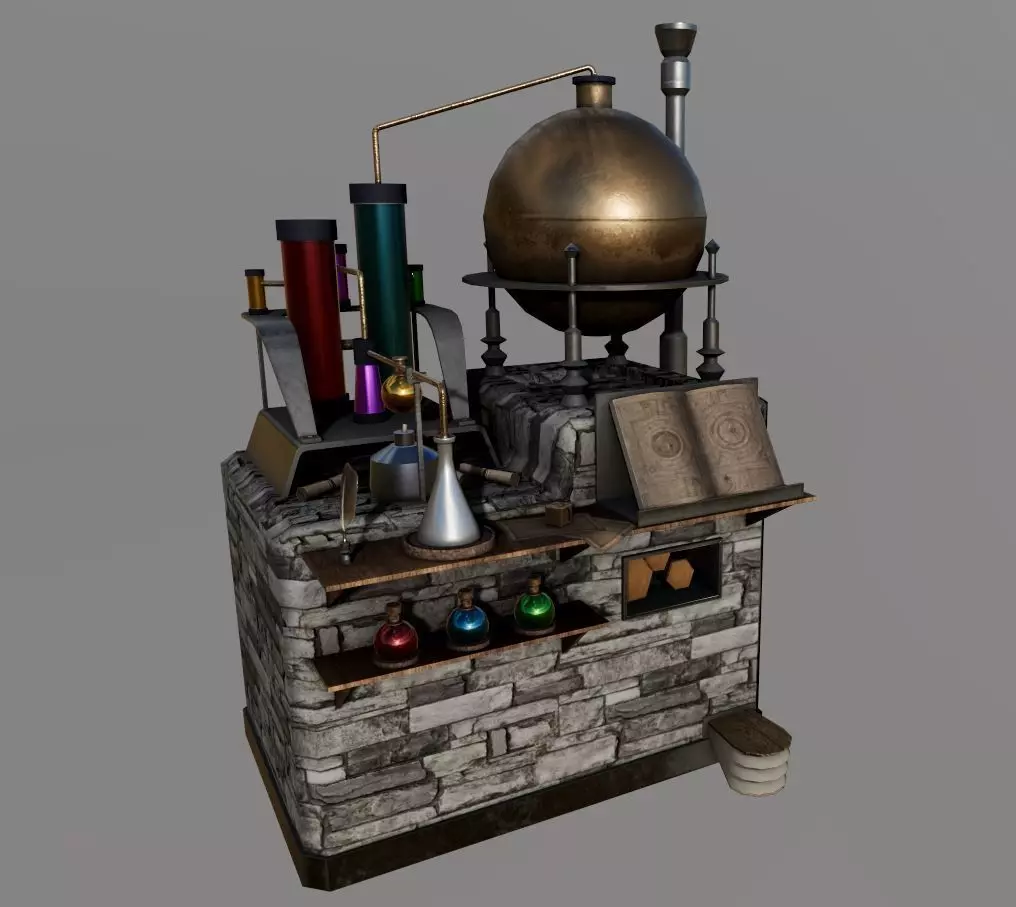 Alchemy Table Model Middle Ages Low-poly 3D model_0