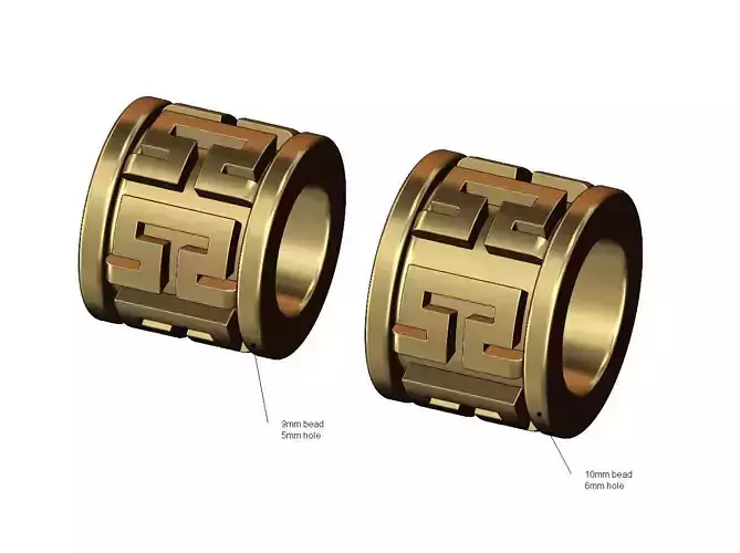 Roman greek key pattern tube bead and charm