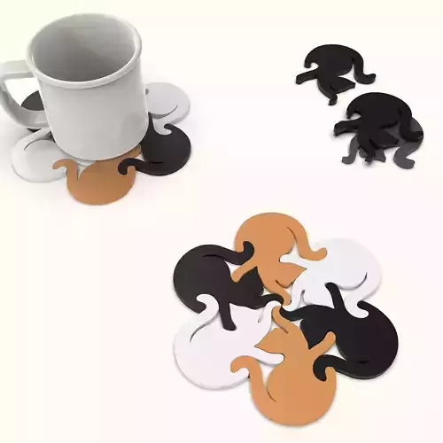 Cute Cat Coaster -  Intertwined Design Coaster 3D print model