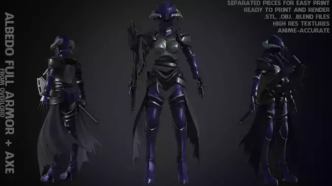 Overlord Albedo Full Armor and Axe for Cosplay 3D Model Collection