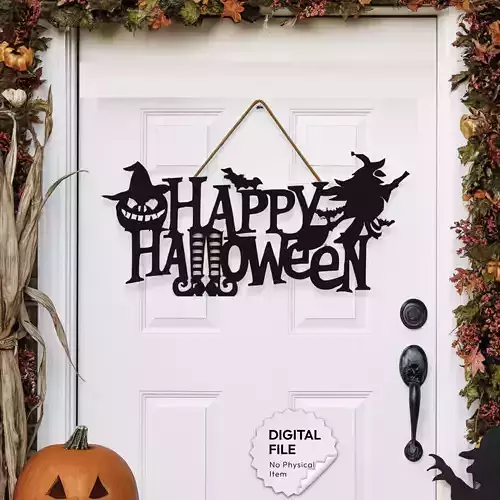 Happy Halloween Sign - Wall - Door Hanger - 3D Halloween Decor 3D print model
