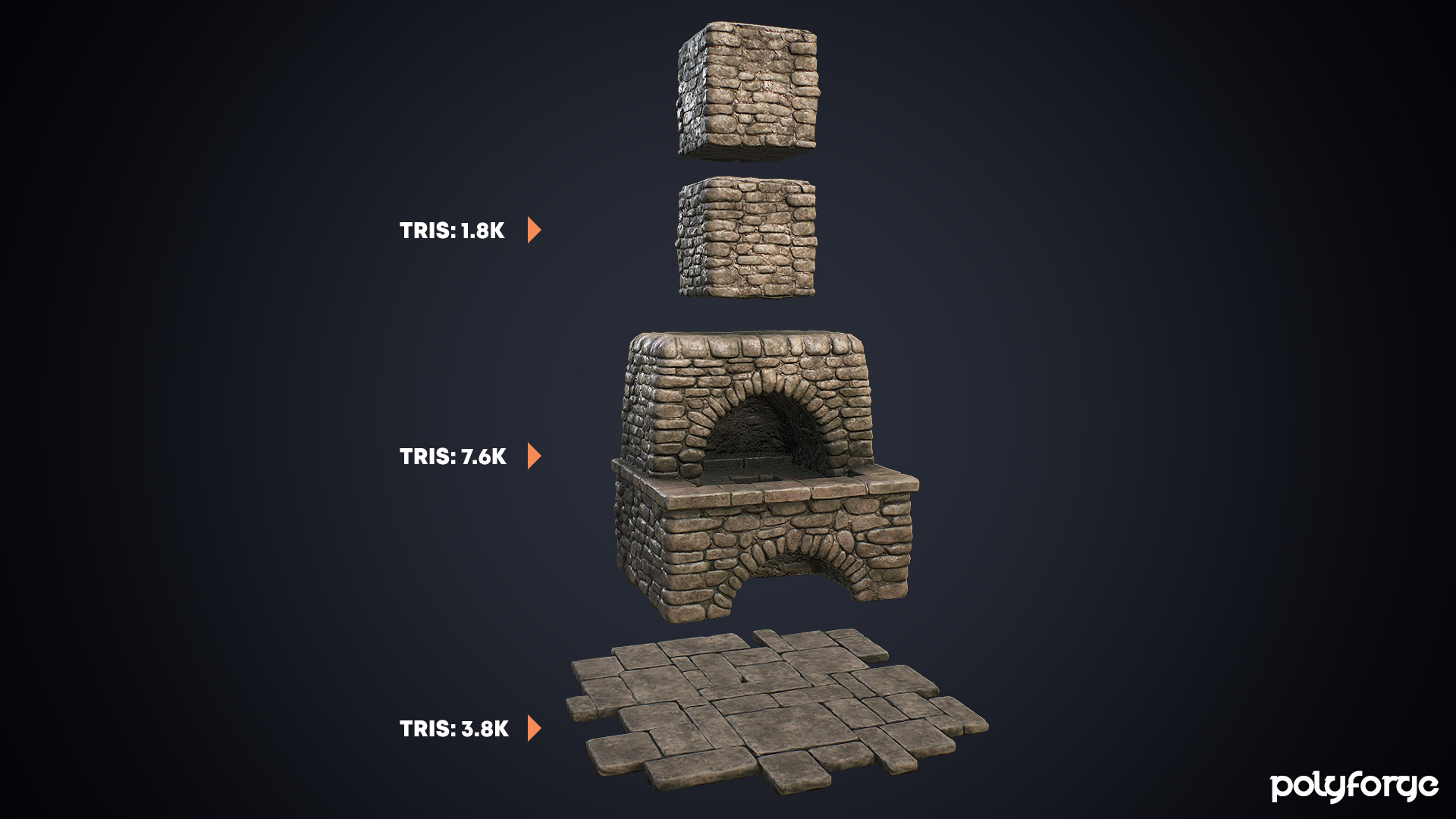 Medieval Stone Blacksmith Forge and Hearth Low-poly 3D model_3