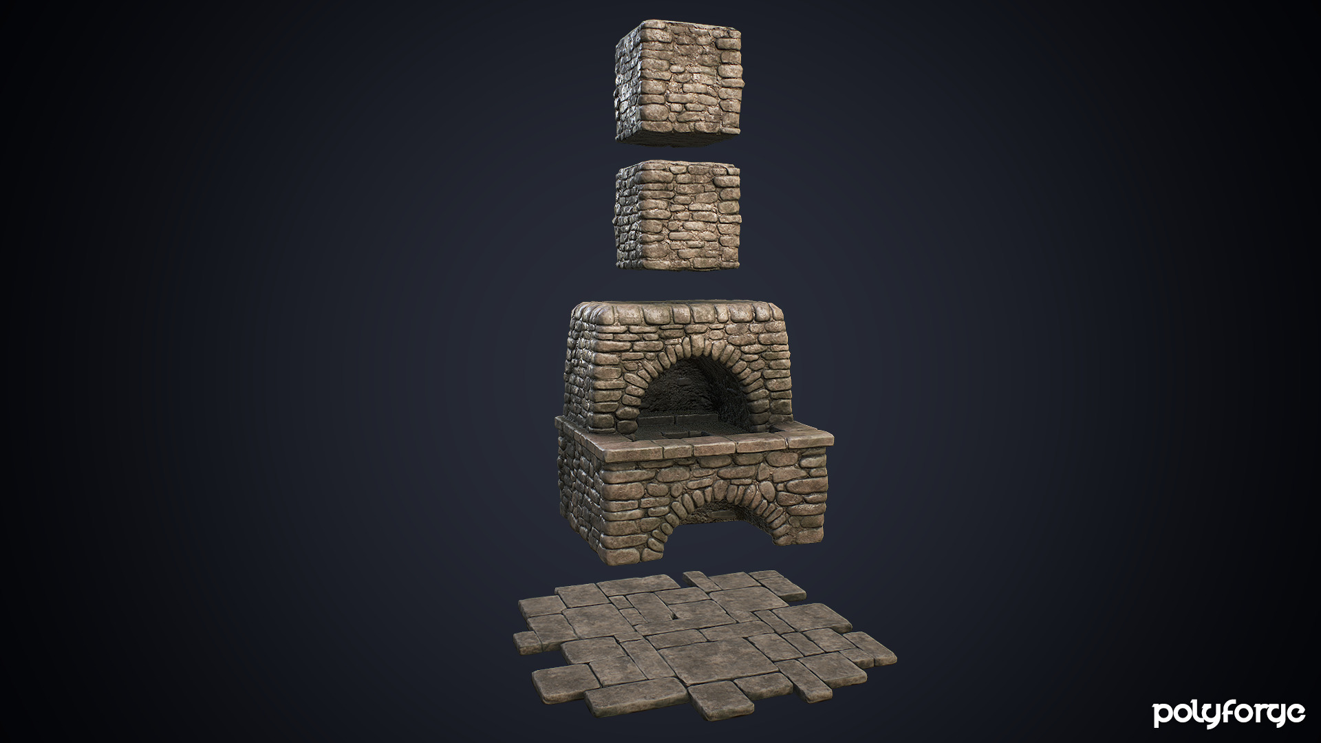 Medieval Stone Blacksmith Forge and Hearth Low-poly 3D model_7