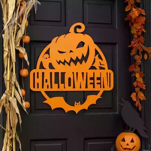 Pumpkin Halloween Sign - Scare Boo - Decor - Wall - Door Hanger 3D print model