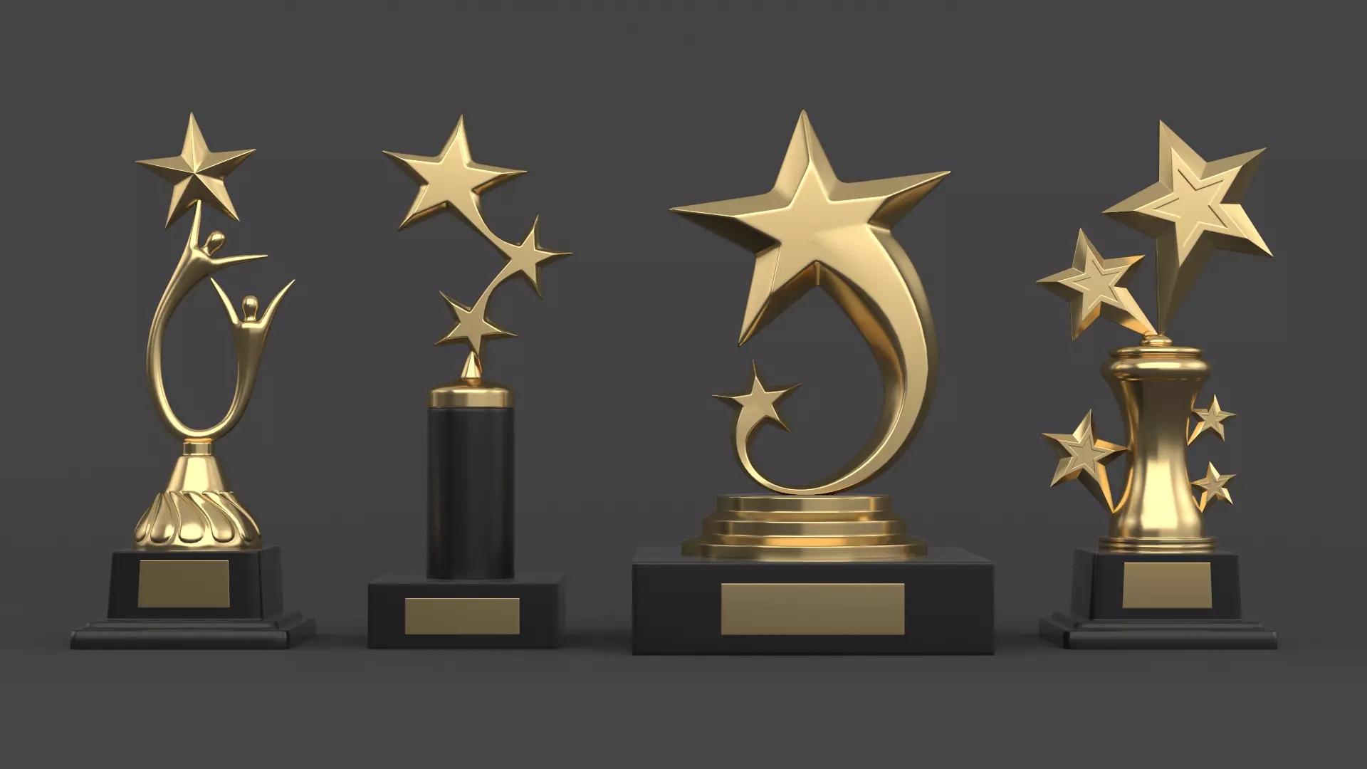 Gold Trophy Cups 3D model_0