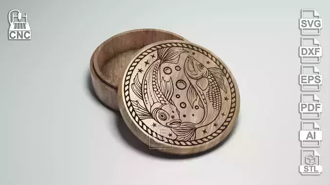 Pisces - V-Carved Jewelry Box - Digital Files for CNC Router 