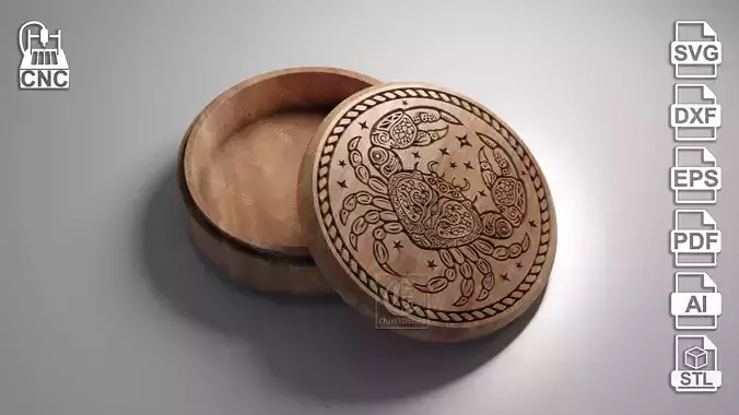 Cancer Zodiac Sign V-Carved Jewelry Box - Files for CNC