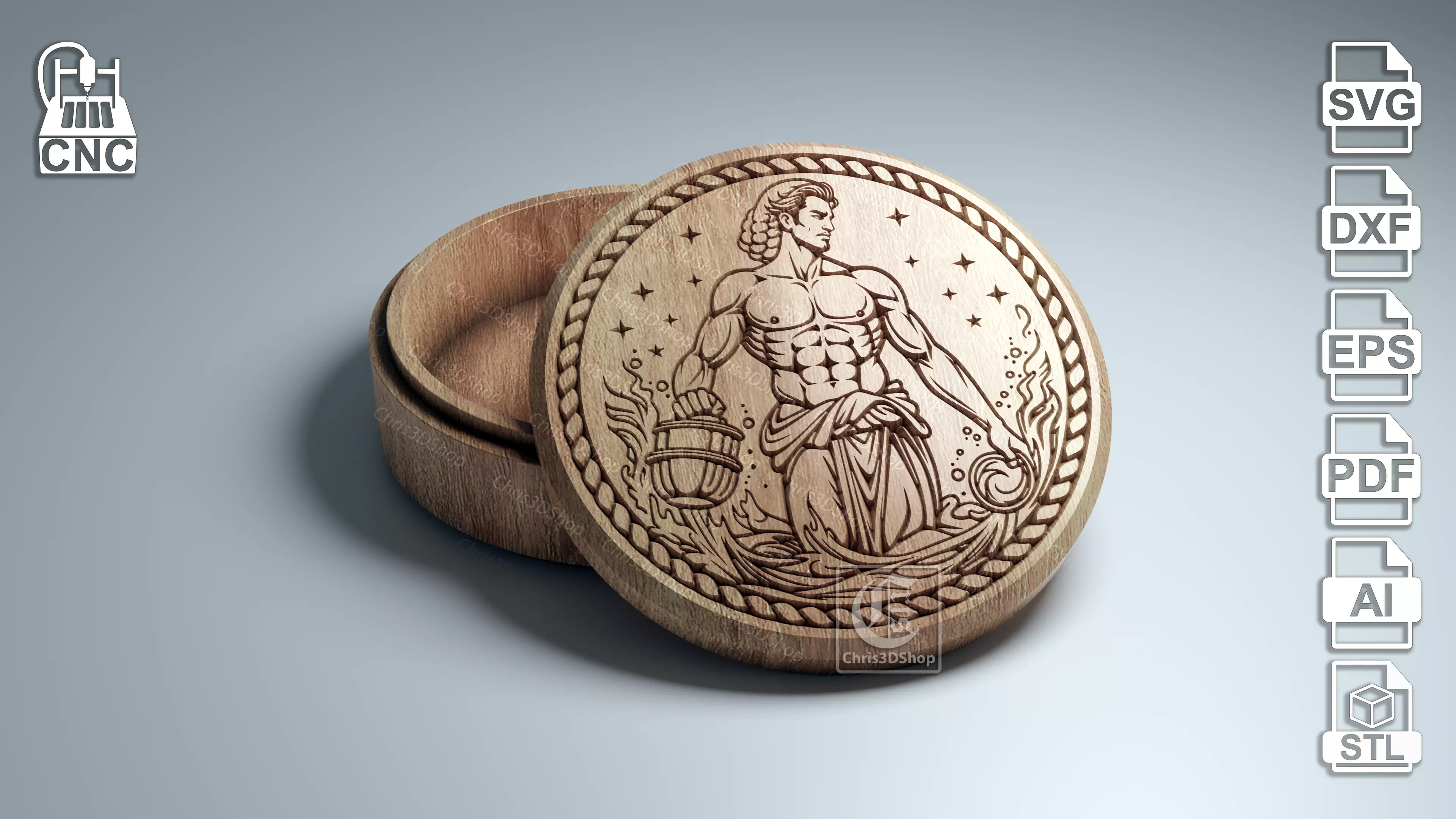 Aquarius Zodiac Sign V-Carved - Digital Files for CNC Router 3D model_0