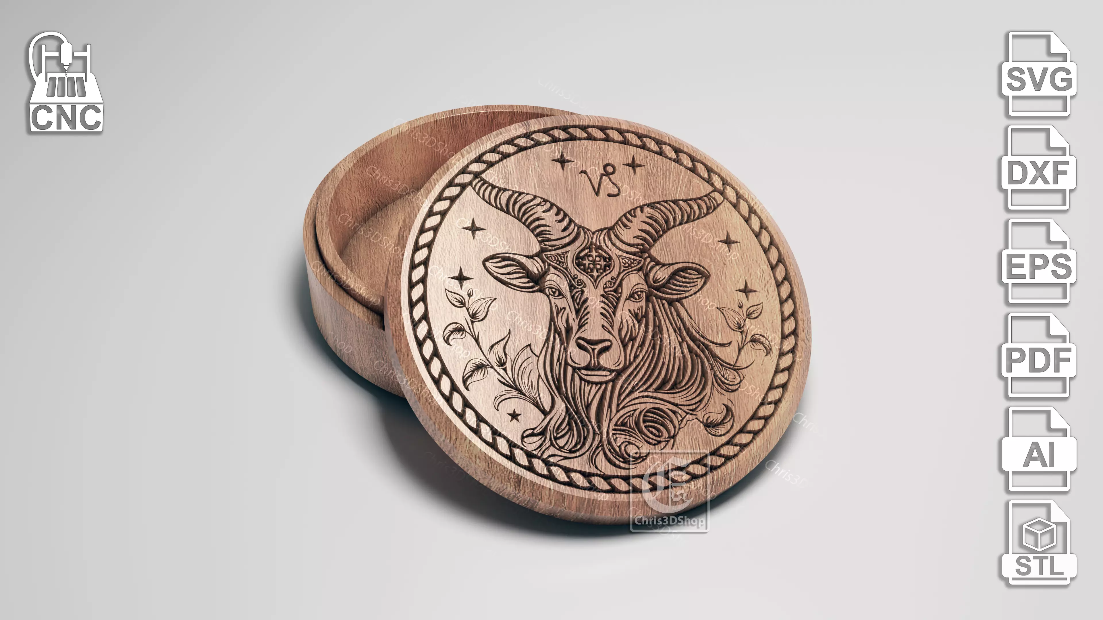 Capricorn Zodiac Sign V-Carved - Digital Files for CNC Router 3D model_0