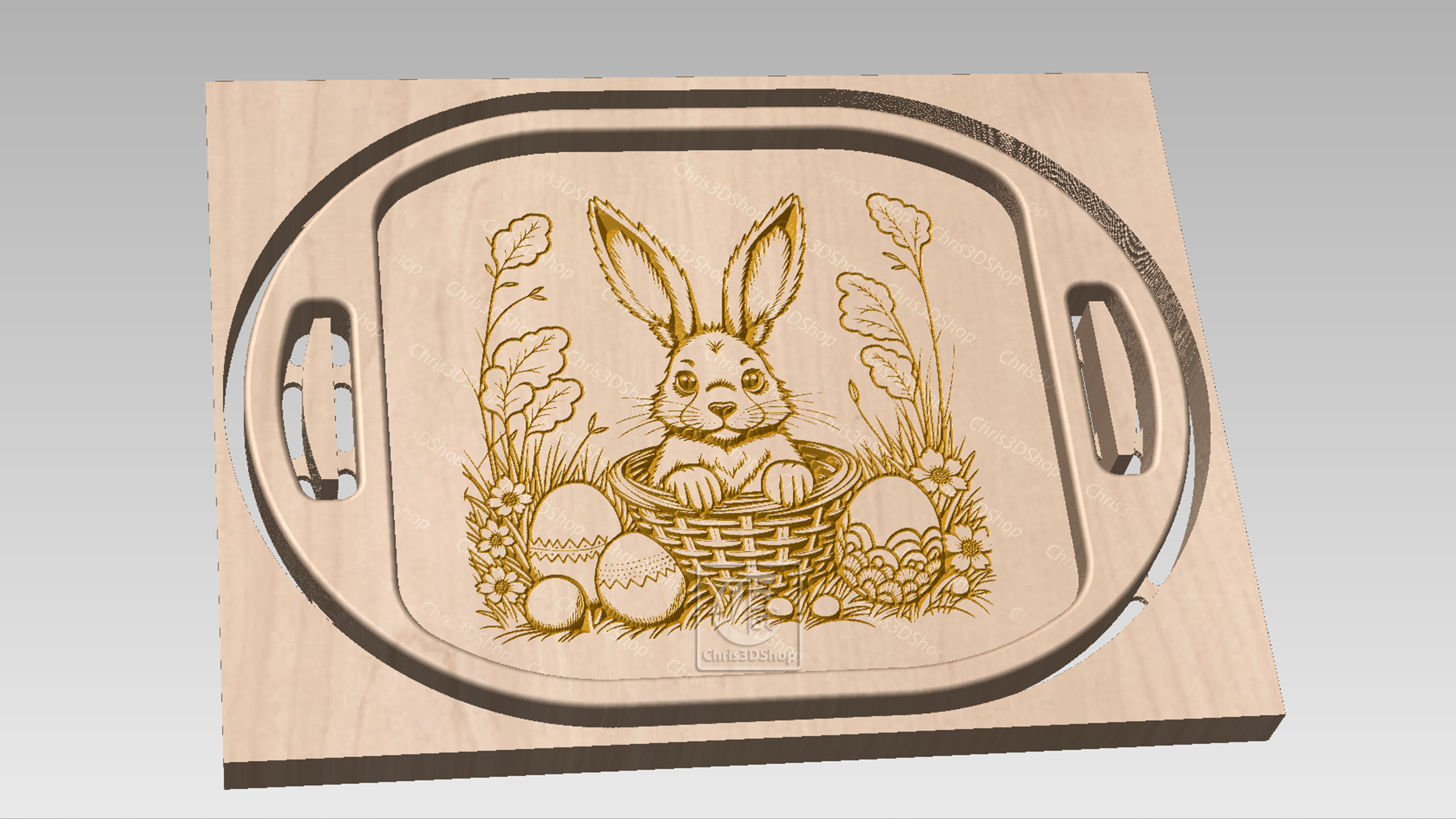 Easter Bunny Tray 2 - Digital Files for CNC Router 3D model_1