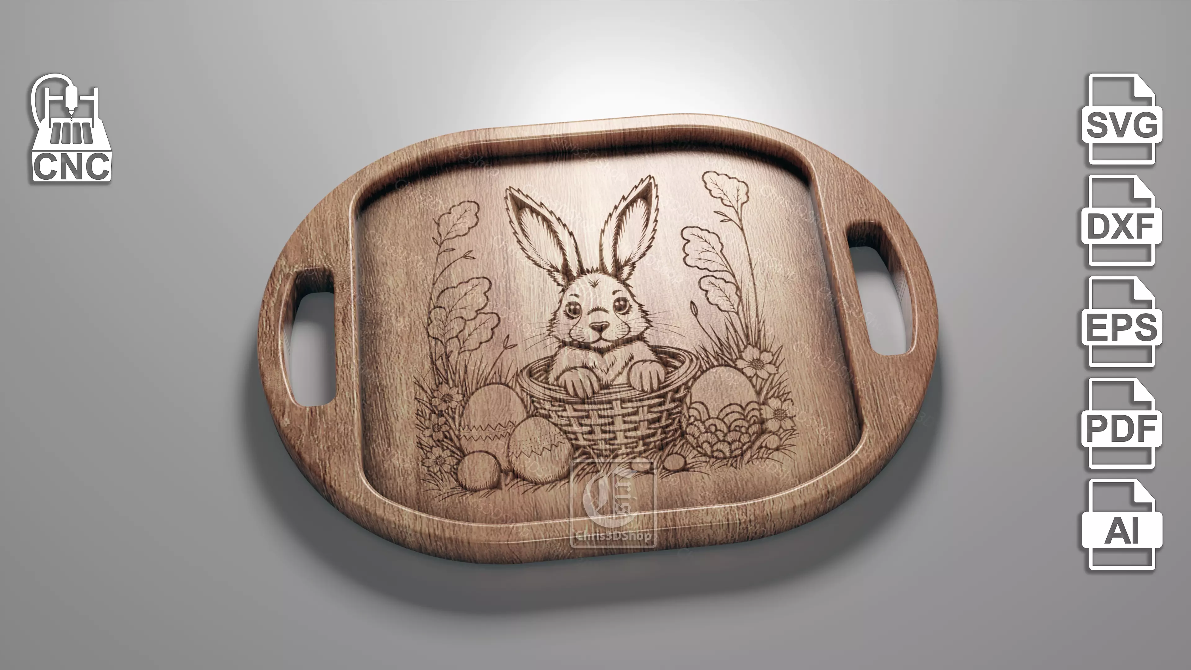 Easter Bunny Tray 2 - Digital Files for CNC Router 3D model_0