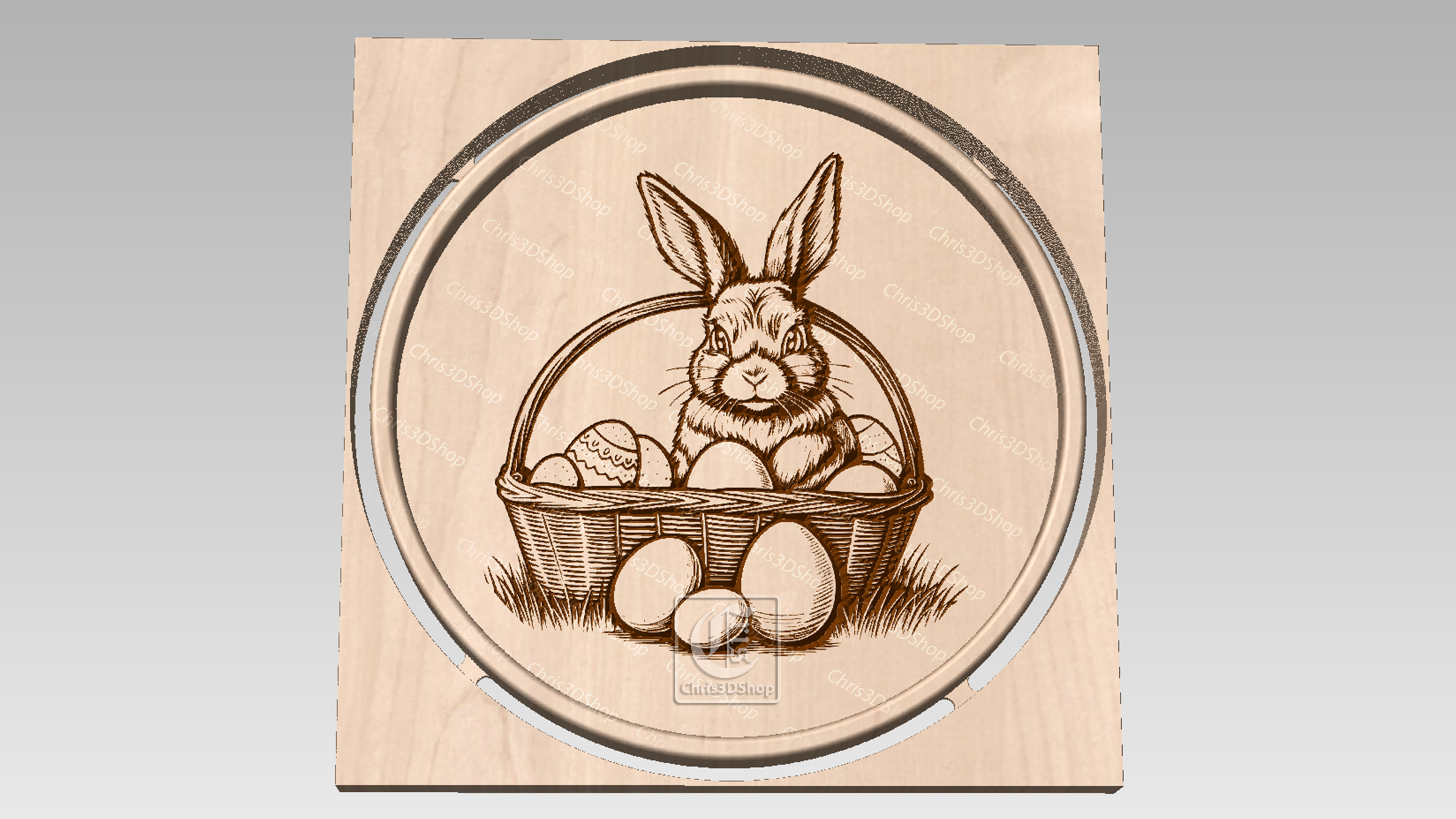 Easter Bunny Tray 3 - Digital Files for CNC Router 3D model_1