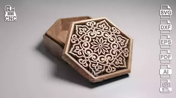 Hexagonal V-Carved Jewelry Box 2 - CNC Files