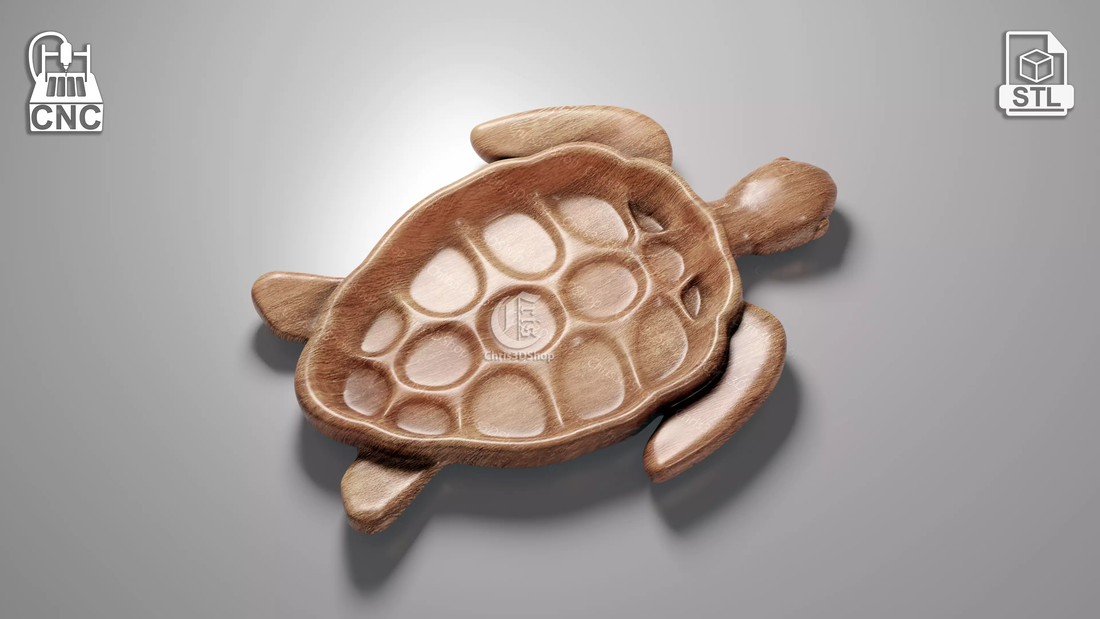 Turtle Shaped Tray Concave - STL Model for CNC 3D model