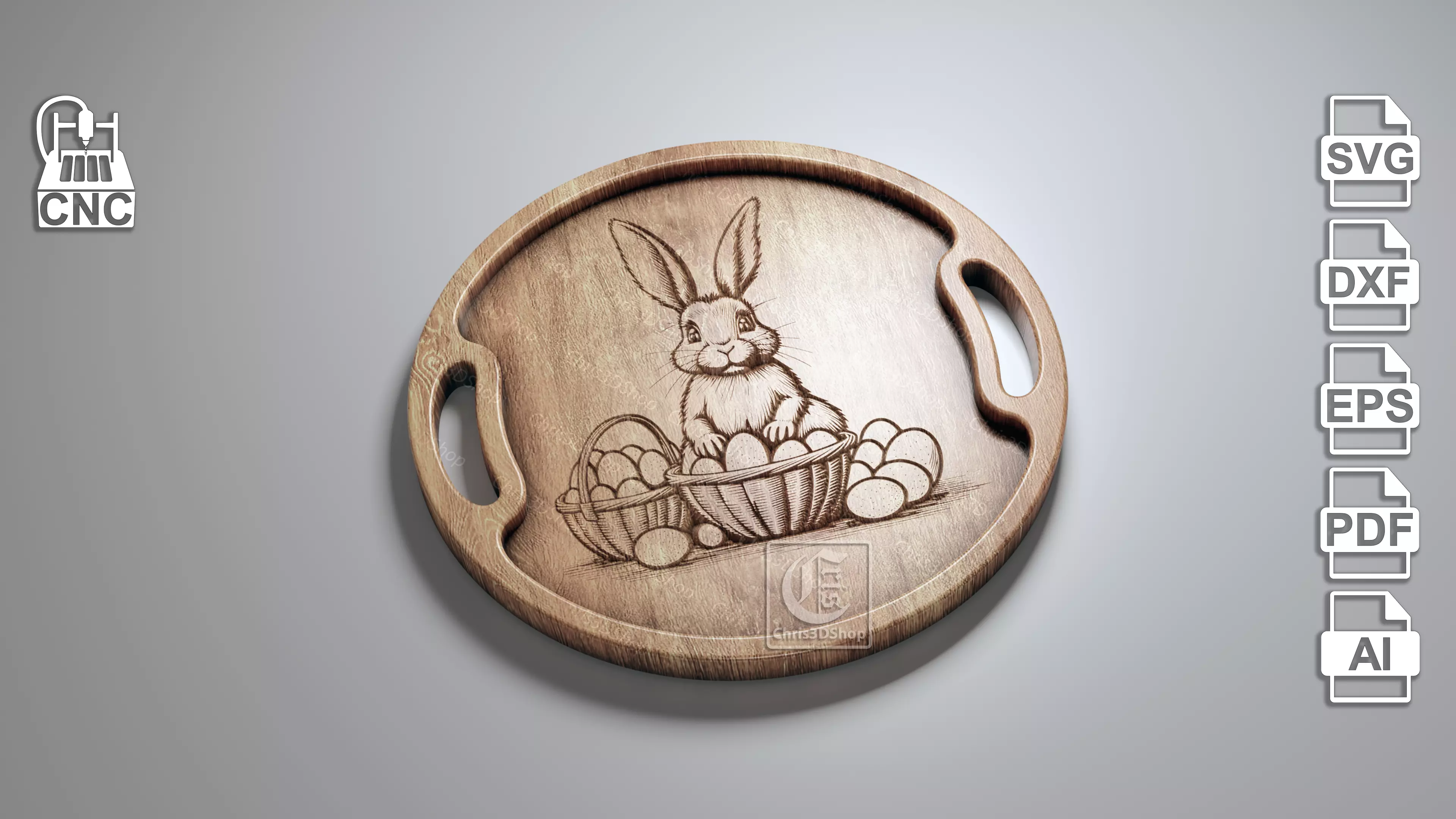 Easter Bunny Tray 4 - Digital Files for CNC Router 3D model_0