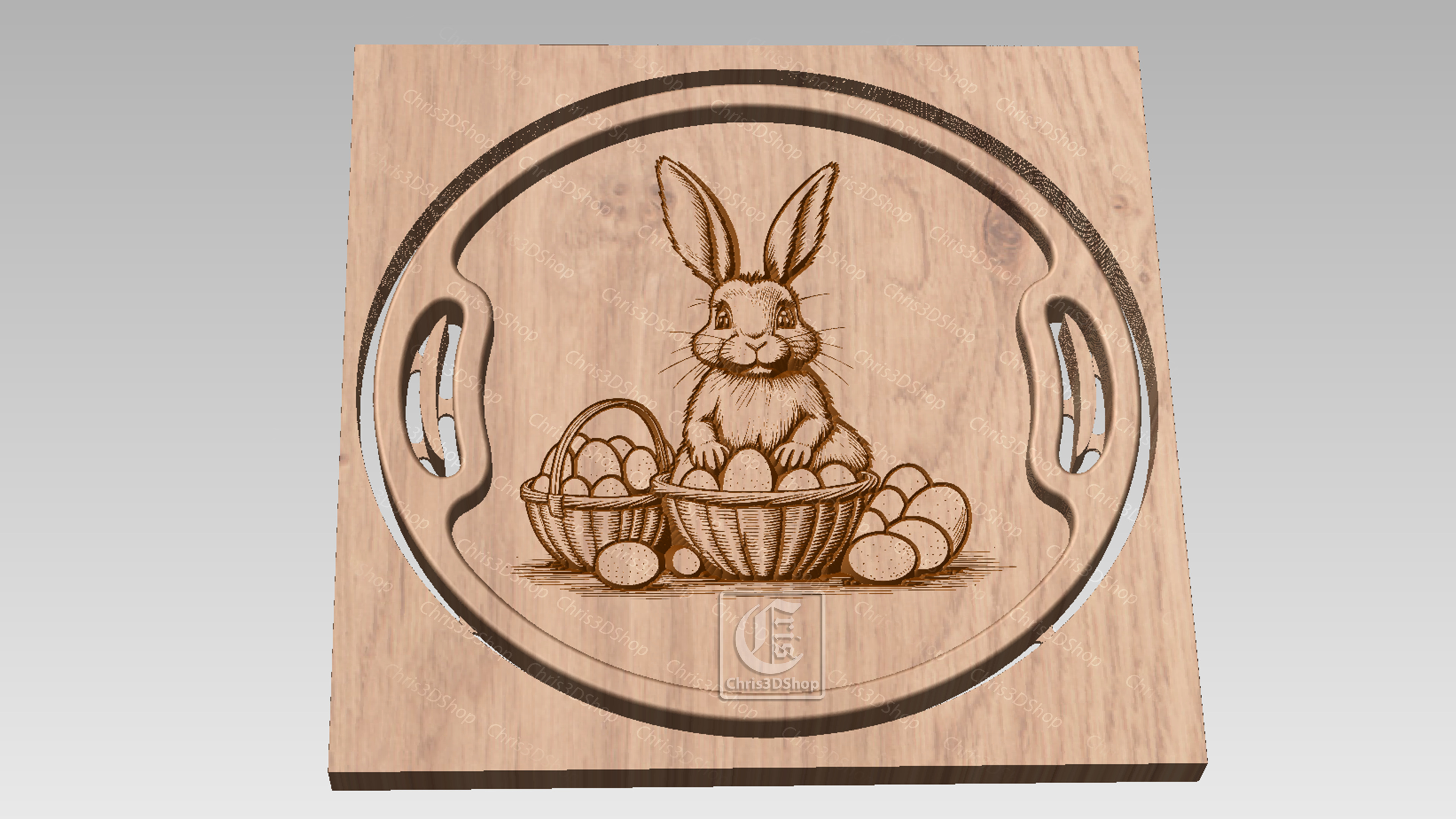 Easter Bunny Tray 4 - Digital Files for CNC Router 3D model_1