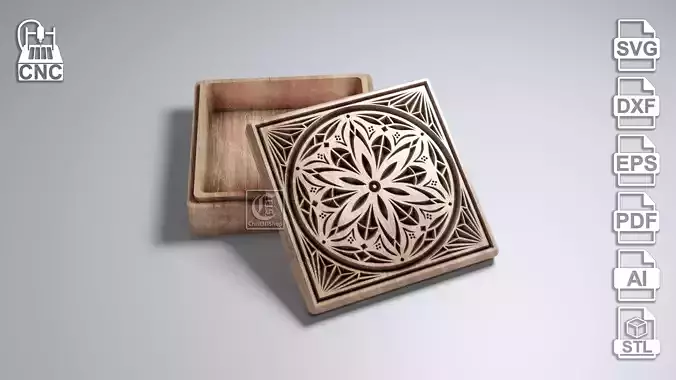 Square V-Carved Jewelry Box 3 - Files for CNC 