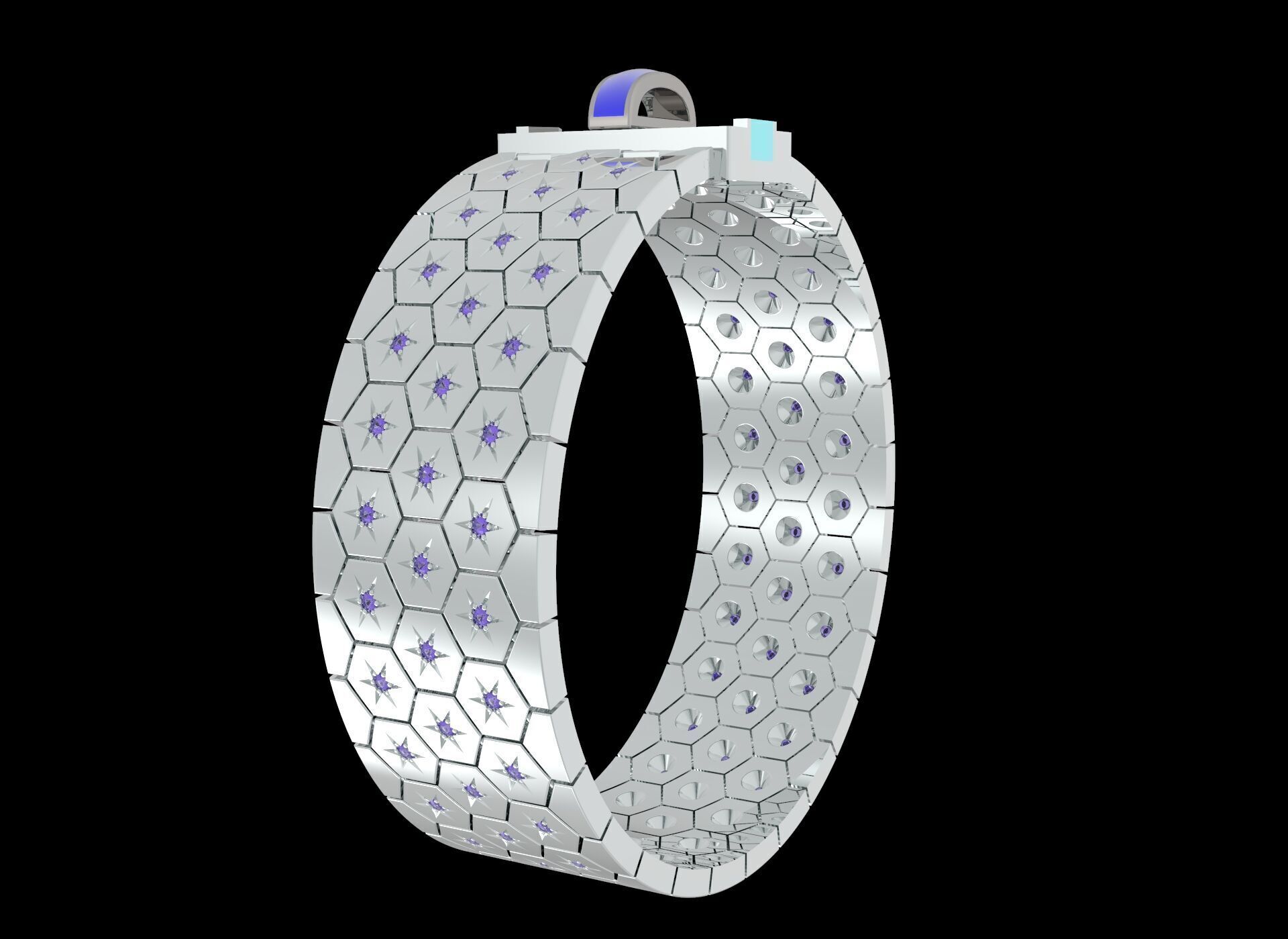 Honeycomb Beehaved Ribbon Chain bracelet 3D print model_5
