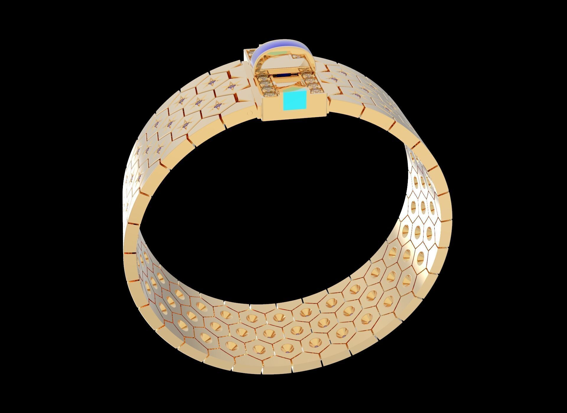 Honeycomb Beehaved Ribbon Chain bracelet 3D print model_9