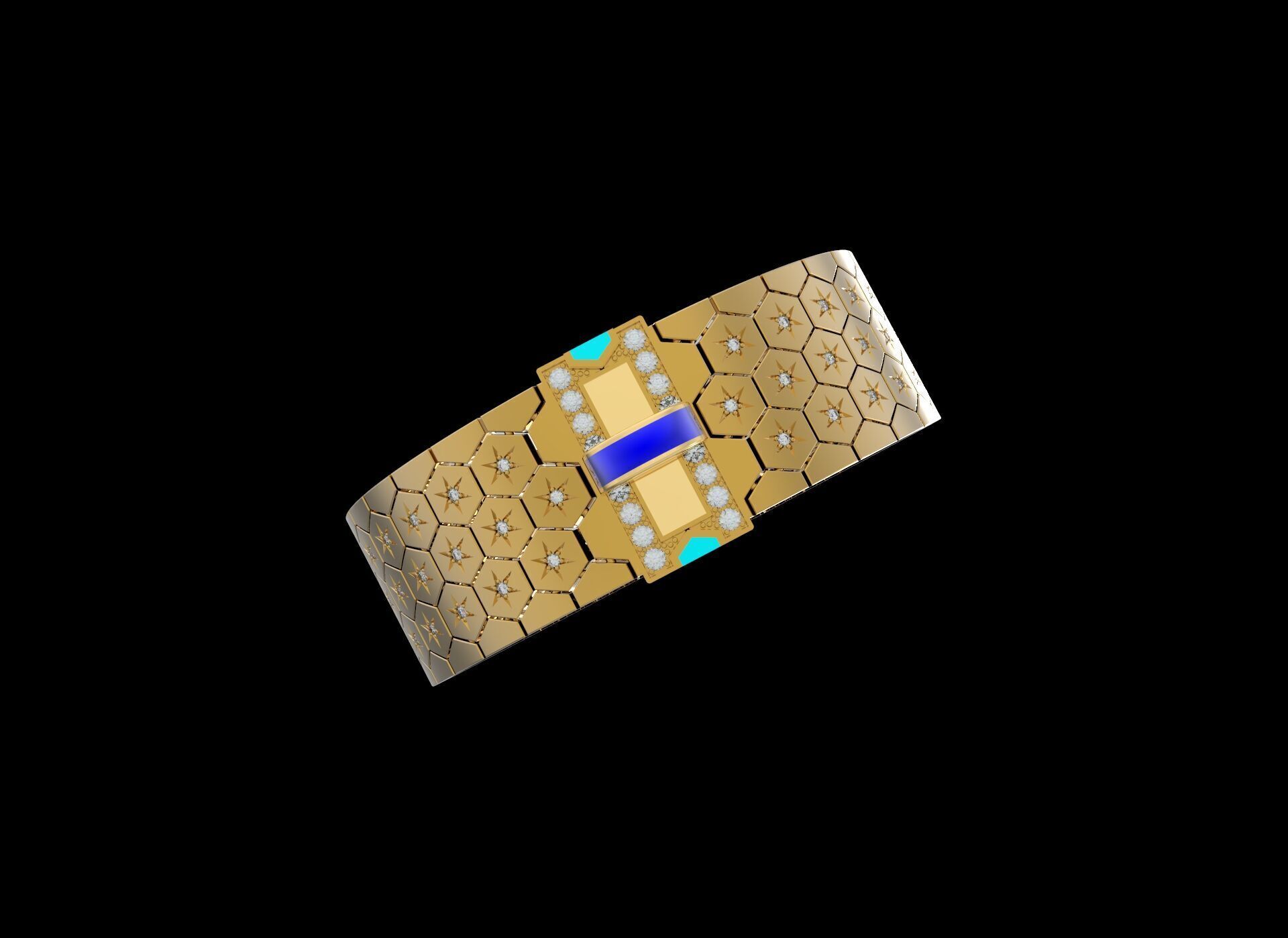 Honeycomb Beehaved Ribbon Chain bracelet 3D print model_1