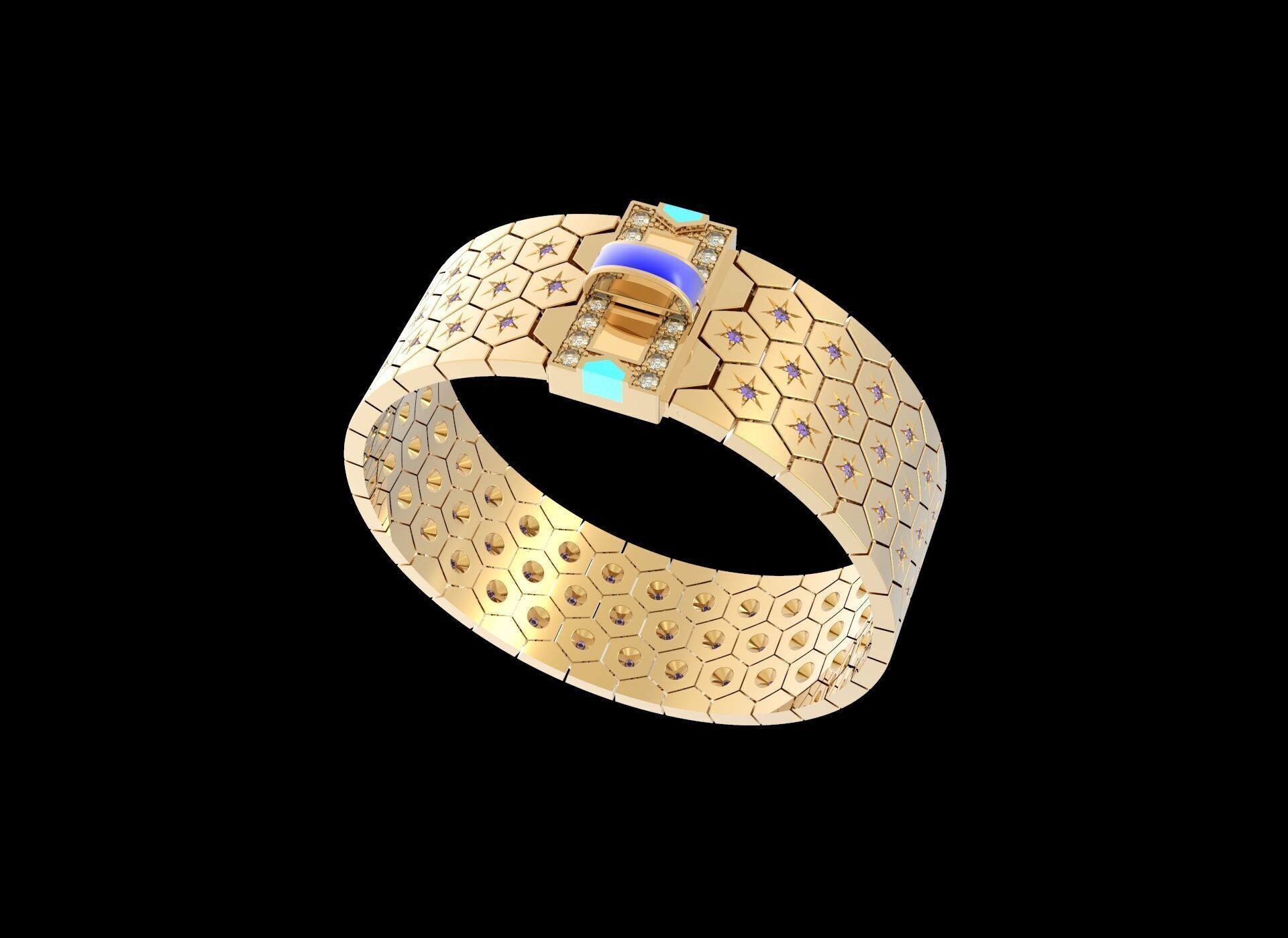 Honeycomb Beehaved Ribbon Chain bracelet 3D print model_3