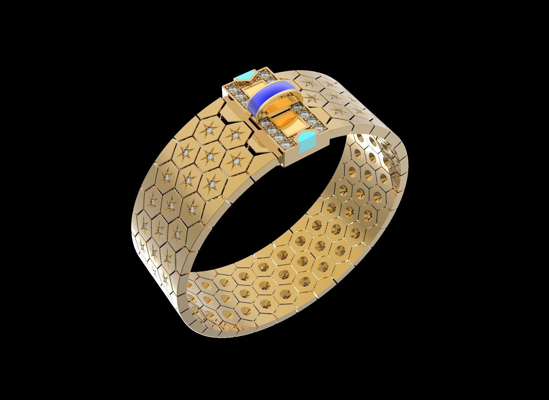 Honeycomb Beehaved Ribbon Chain bracelet 3D print model_4