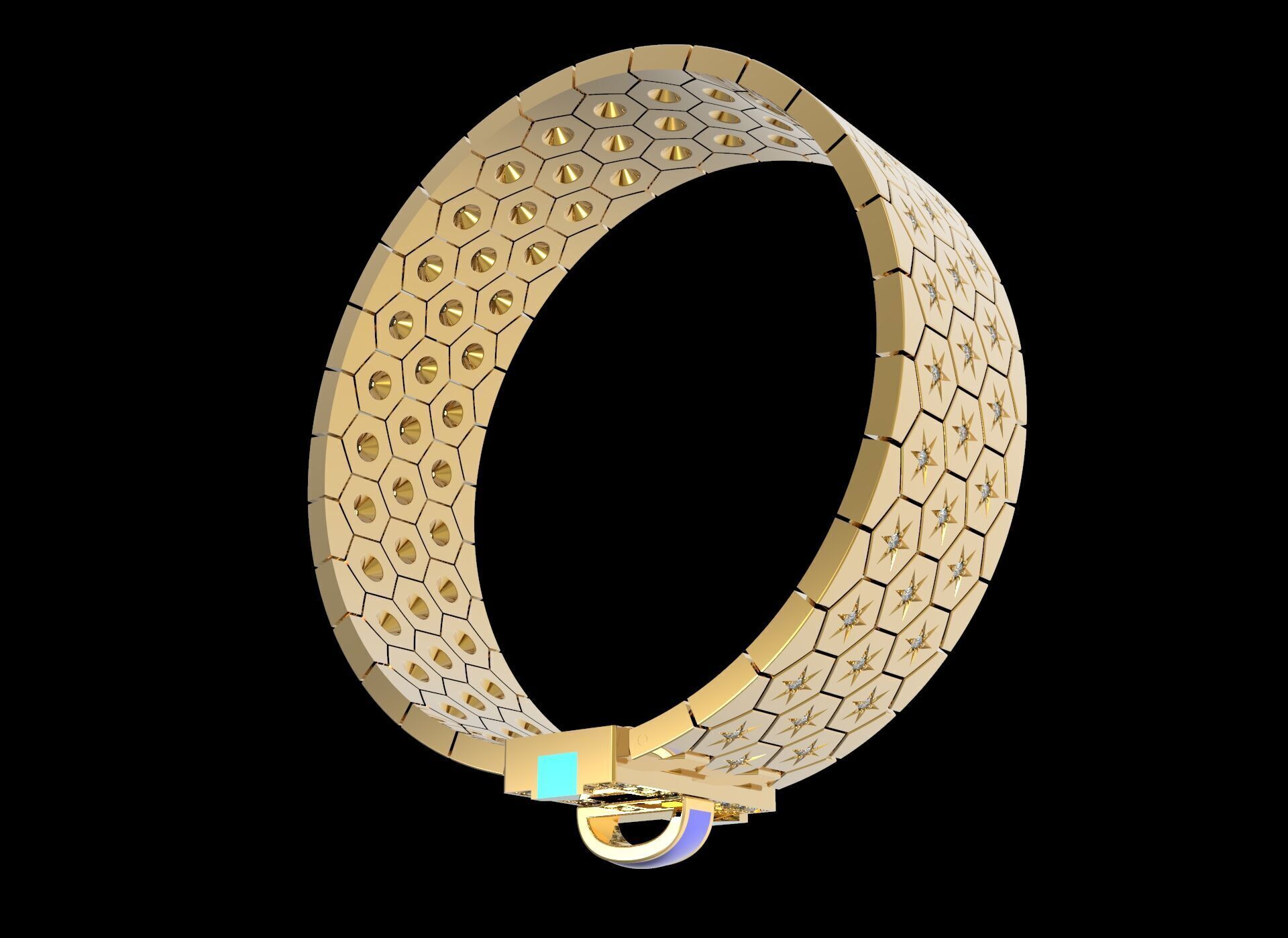 Honeycomb Beehaved Ribbon Chain bracelet 3D print model_2