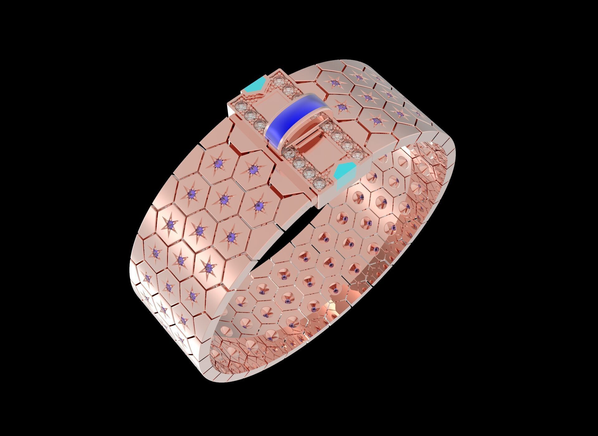 Honeycomb Beehaved Ribbon Chain bracelet 3D print model_10