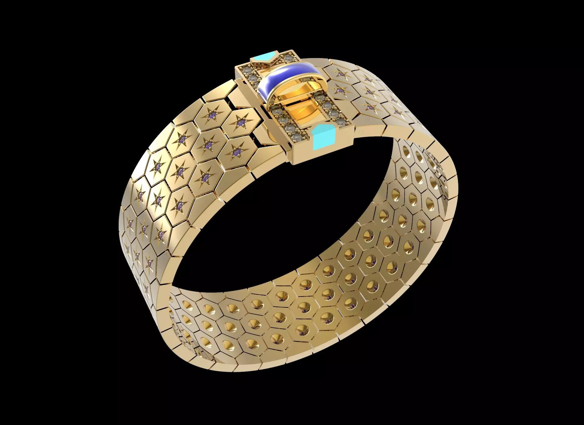 Honeycomb Beehaved Ribbon Chain bracelet 3D print model_0