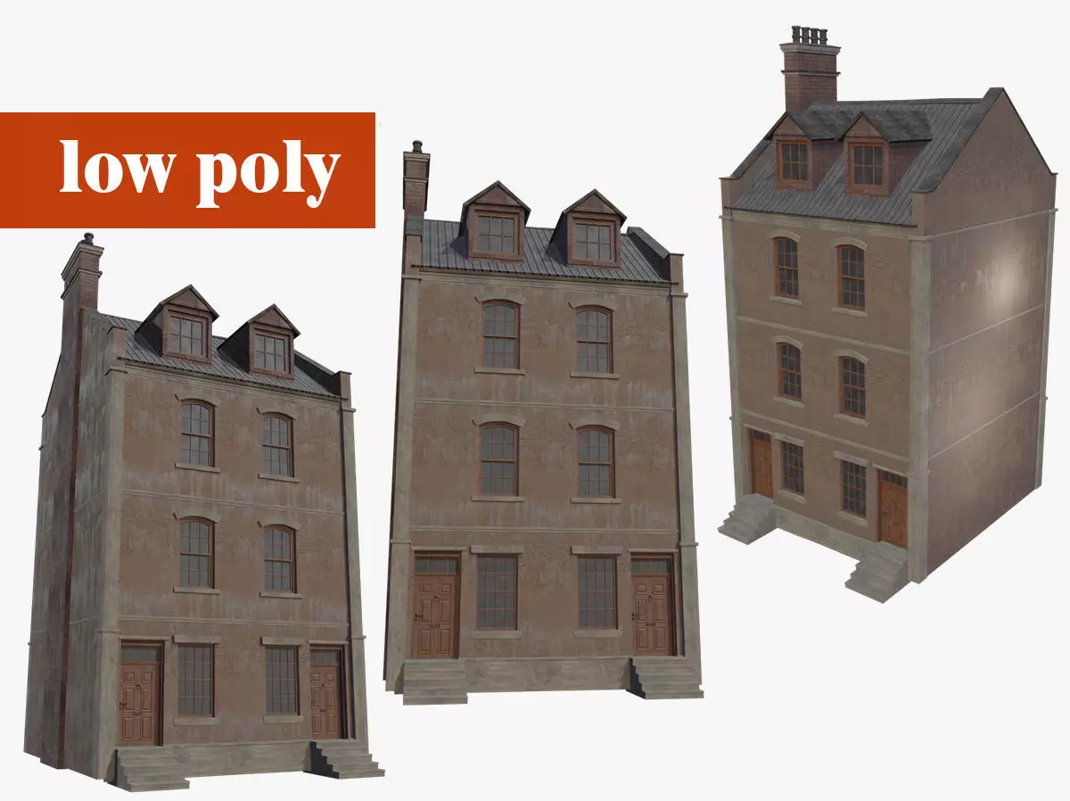 The facade of the house empty inside Low poly textured Low-poly 3D model