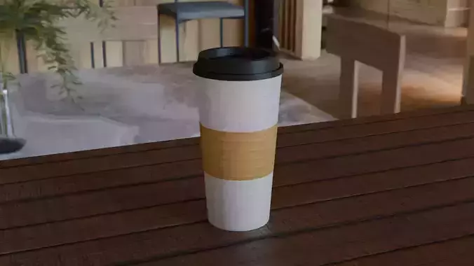 Paper Coffee Cup with Plastic Lid - High Poly PBR