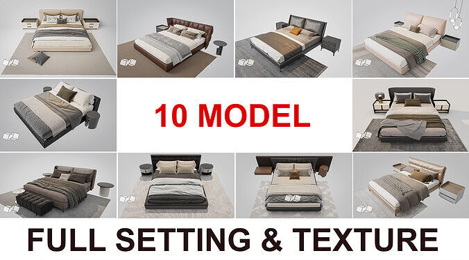 10 MODEL 01-10 BED FULL SETTINGVRAY SKETCHUP AND 3DS MAX 3D model