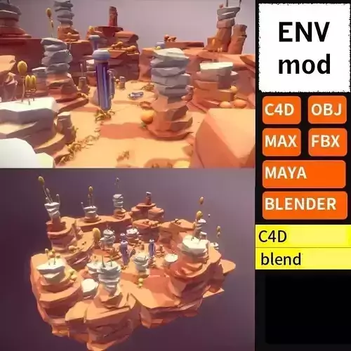 Canyon desert environment model low poly game ready Low-poly 3D model
