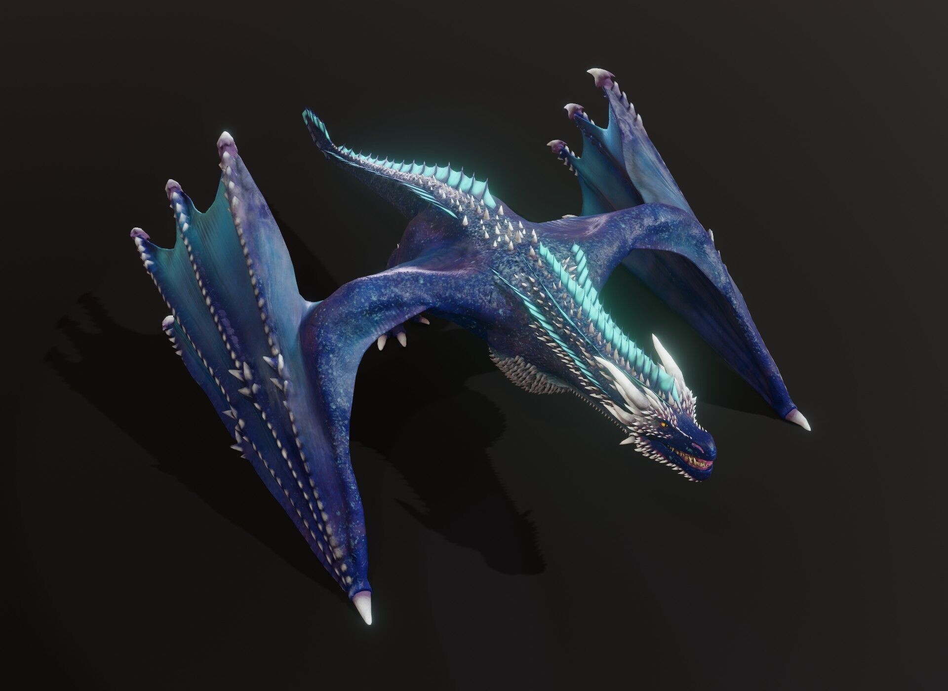 Realistic Blue Wyvern Animated Game-ready 3D Model Low-poly 3D model_10