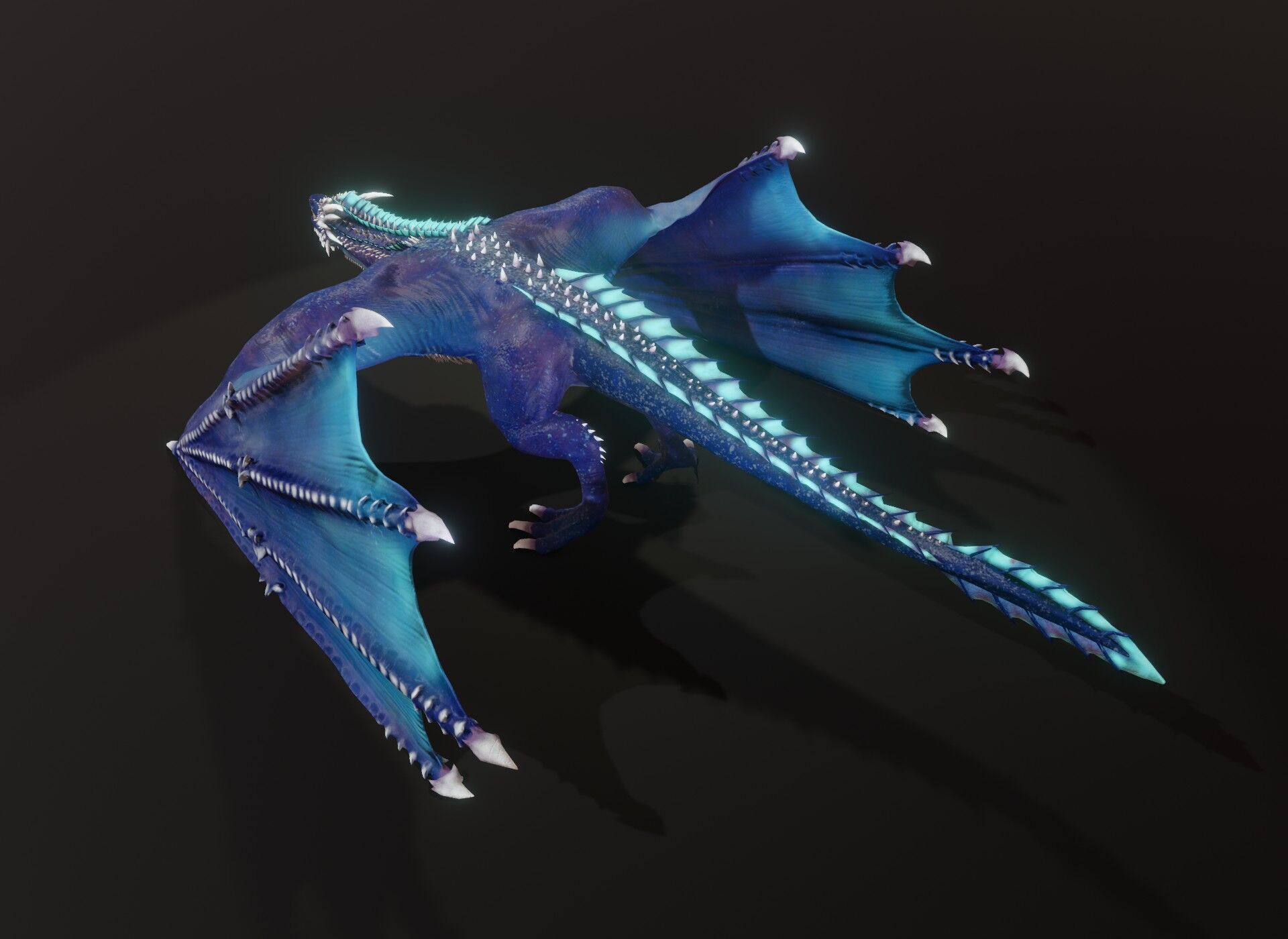 Realistic Blue Wyvern Animated Game-ready 3D Model Low-poly 3D model_7